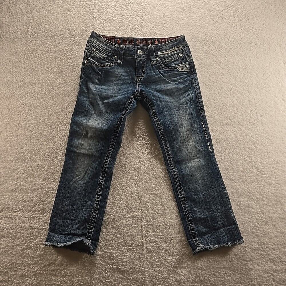 Rock Revival Gwen Capri Jeans Womens Size 28 Fray Whiskering Low Rise